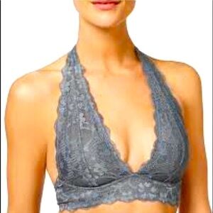 NWT Lot of 2 FreePeople Galloon Halter Bralettes Dark Grey Small